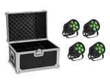 EUROLITE Komplektas 4x LED Silent PAR 6 QCL Grindinis juodas + Krepšys