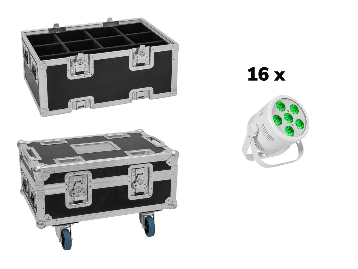EUROLITE Komplektas 16x LED Silent Par 6 QCL grindinis baltas + Krepšys