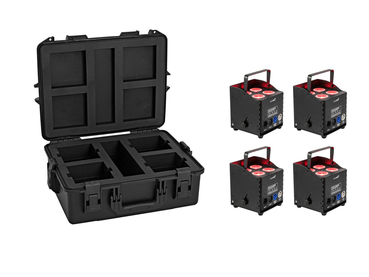 EUROLITE Set 4x AKKU UP-4 QCL Spot QuickDMX MK2 + Plastikinis dėklas