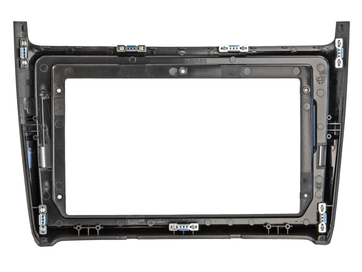 ACV 381320-90-1 9″ facia plate VW Polo( 6R) 2014-2017 - Juodas rėmelis su tvirtinimo detalėmis ir užrašais
