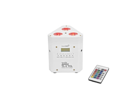 EUROLITE Komplektas 4x AKKU TL-3 TCL baltas + Krepšys TDV-1 - Balta trikampė lemputė, valdymo pultelis, mygtukai, ekranėlis