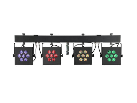 EUROLITE LED KLS-3002 MK2 Kompaktiškas Apšvietimo Rinkinys AIR - Keturi skirtingų spalvų šviestuvai ant strypo