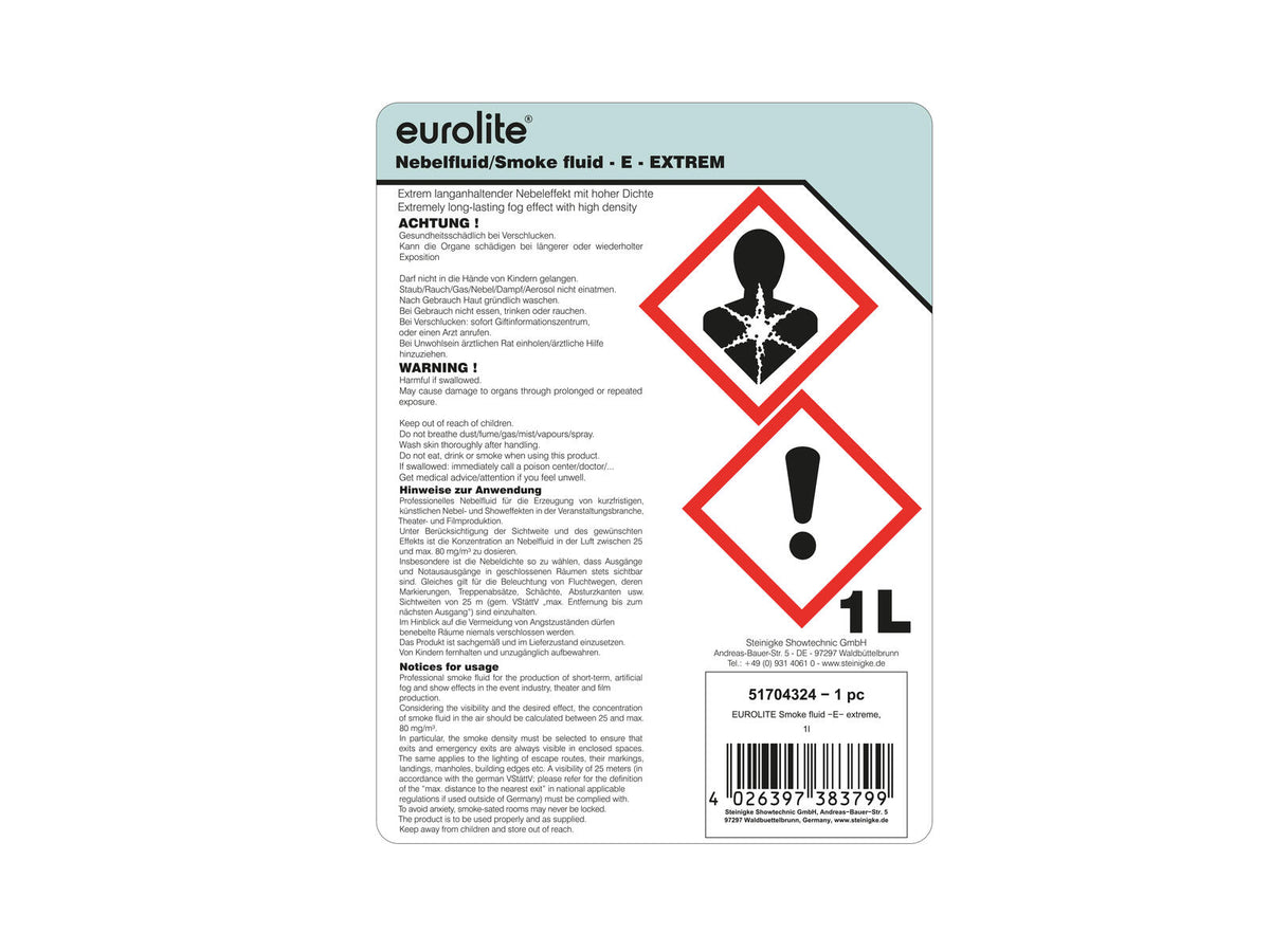 EUROLITE SMOKE FLUID -E- Extreme, 1l dūmų skystis