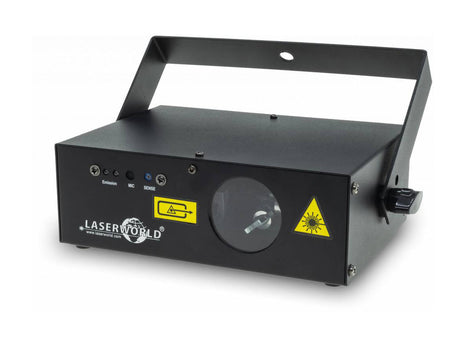 LASERWORLD EL-230RGB MK2 - Juodas priekinis skydelis su logotipu, mygtukais, jungtimis