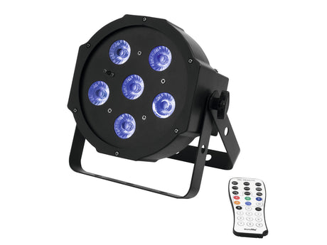 EUROLITE Komplektas 4x LED SLS-603 + Krepšys EC-SL4M dydis M - Nuotolinio valdymo pultelis, priekiniai mėlyni LED