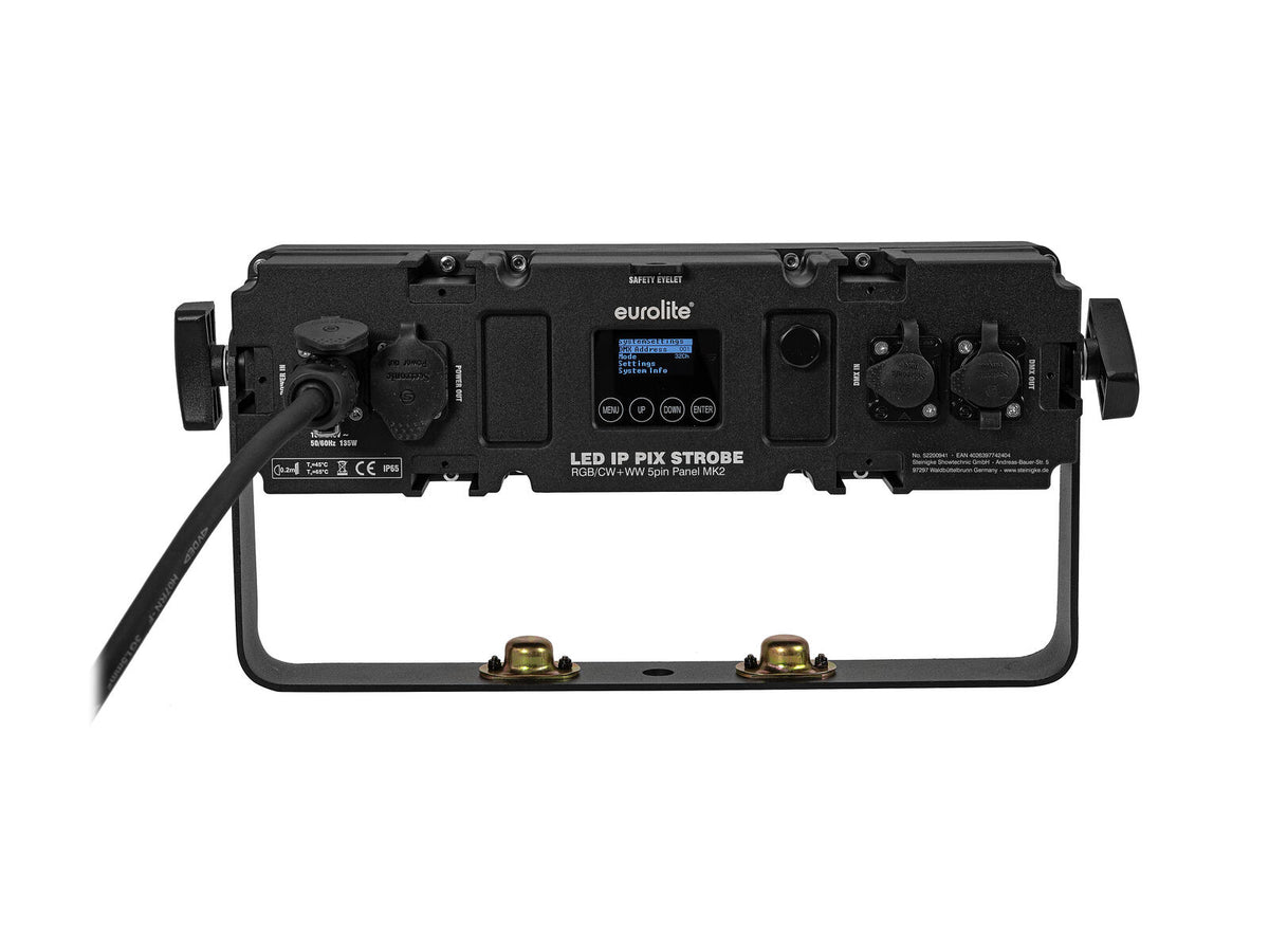 EUROLITE LED IP PIX Strobe RGB CW+WW 5pin MK2 - Ekranas, jungtys, mygtukai, DMX jungtys