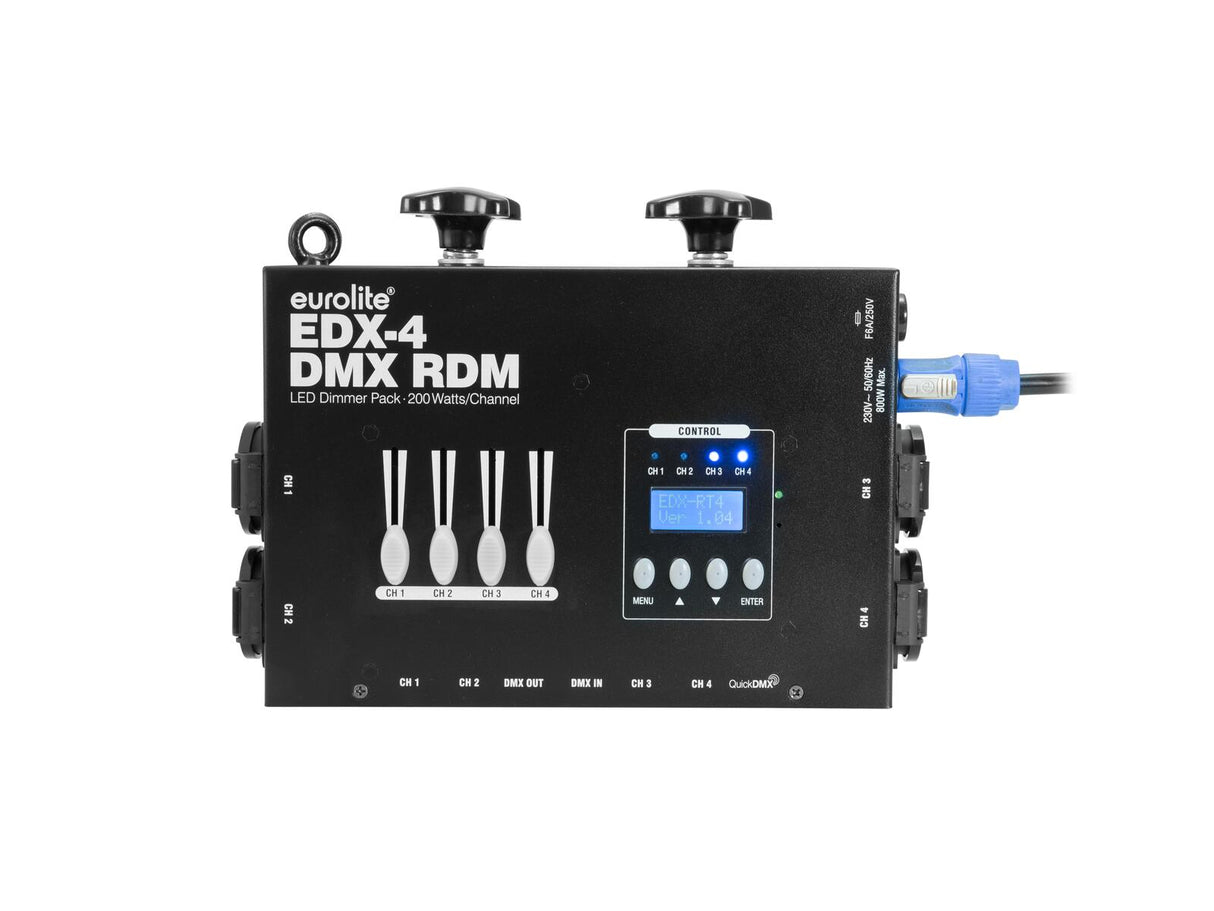 EUROLITE komplektas 4x PAR-20 Spot juodas dim2warm + EDX-4 DMX RDM LED reguliatorius