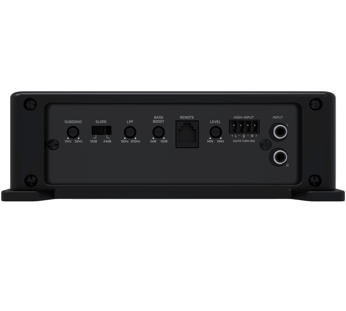 AI-SONIC S2-A1000.1 su S2-BASS KNOB - galinė panelė su jungtimis ir valdymo elementais