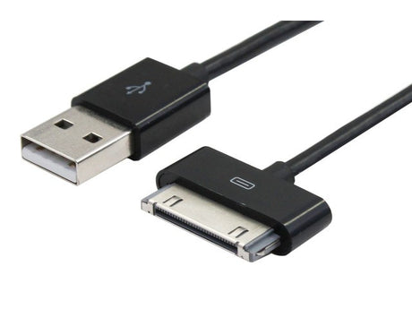 AIV Apple duomenų perdavimo ir įkrovimo laidas juodas - USB ir 30 kontaktų jungtys iš arti