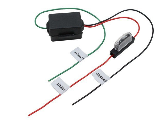 AIV triukšmo filtratorius 12V - laidai su žymomis "INPUT", "OUTPUT", "GROUND