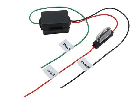 AIV triukšmo filtratorius 12V - laidai su žymomis "INPUT", "OUTPUT", "GROUND