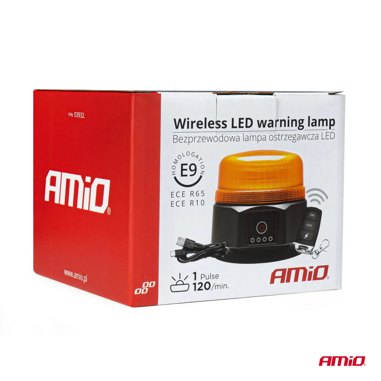 AMiO AMI-03932, belaidis LED švyturėlis su magnetu ir pulteliu, 12/24V - nuotolinio valdymo pultas ir USB laidas