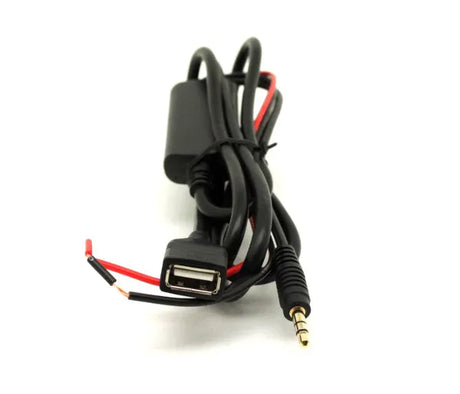 AUX įėjimo laidas, USB lizdas - 3.5mm kištukas, 15cm ilgis - Atviri laidai su USB ir 3.5mm kištuku