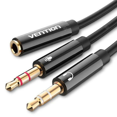 AUX perėjimo laidas, 3.5mm lizdas 4pin- 2 x 3.5mm kištukai 3pin - Trys jungtys su simboliais ir spalvomis