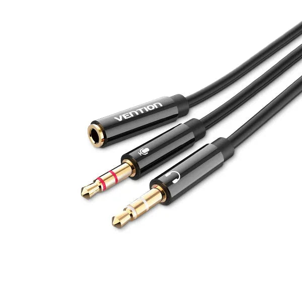 AUX perėjimo laidas, 3.5mm lizdas 4pin- 2 x 3.5mm kištukai 3pin - Trys jungtys su simboliais
