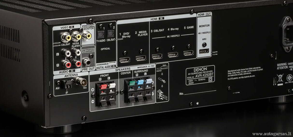 AV resyveris Denon AVR-X250BT 5.1 kanalo namų kino stiprintuvas 5x130W su Bluetooth