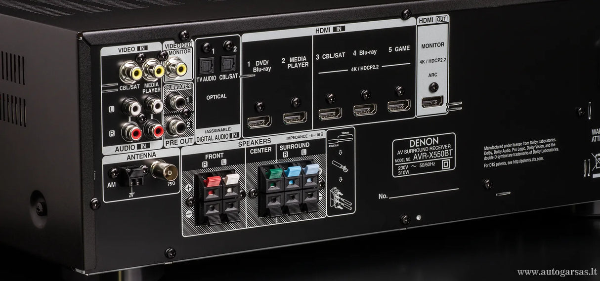 AV resyveris Denon AVR-X550BT 5.2 kanalo namų kino stiprintuvas 5x130W su Bluetooth