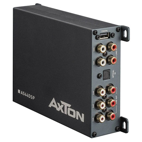 AXTON, A544DSP 4-kanalų automobilinis garso stiprintuvas, 4x30W - Galinė panelė su jungtimis ir USB