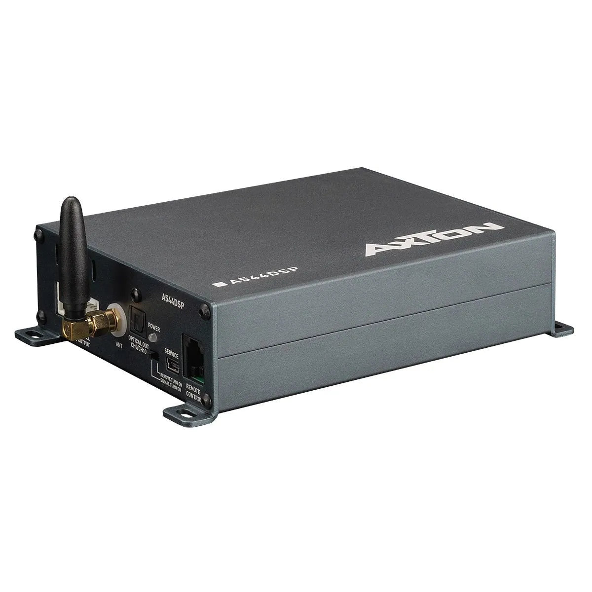 AXTON, A544DSP 4-kanalų automobilinis garso stiprintuvas, 4x30W - galinė panelė su jungtimis ir antena