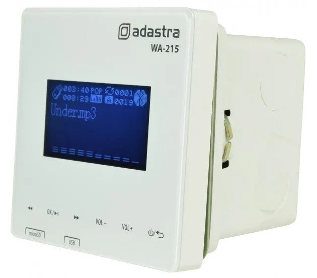 Adastra WA-215, sieninis garso stiprintuvas - šoninis vaizdas su jungtimis ir mygtukais