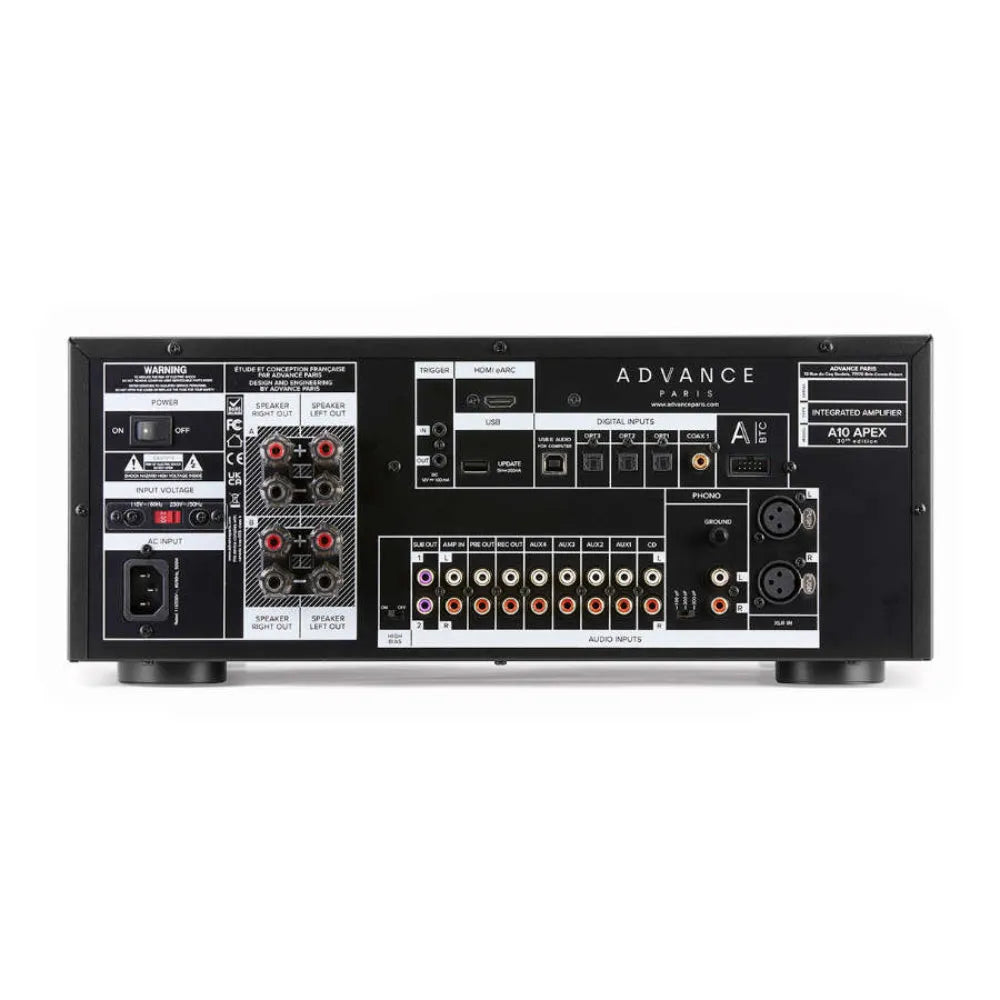 Advance Paris A10 APEX, integruotas stereo stiprintuvas su DAC - galinė panelė su daugybe jungčių