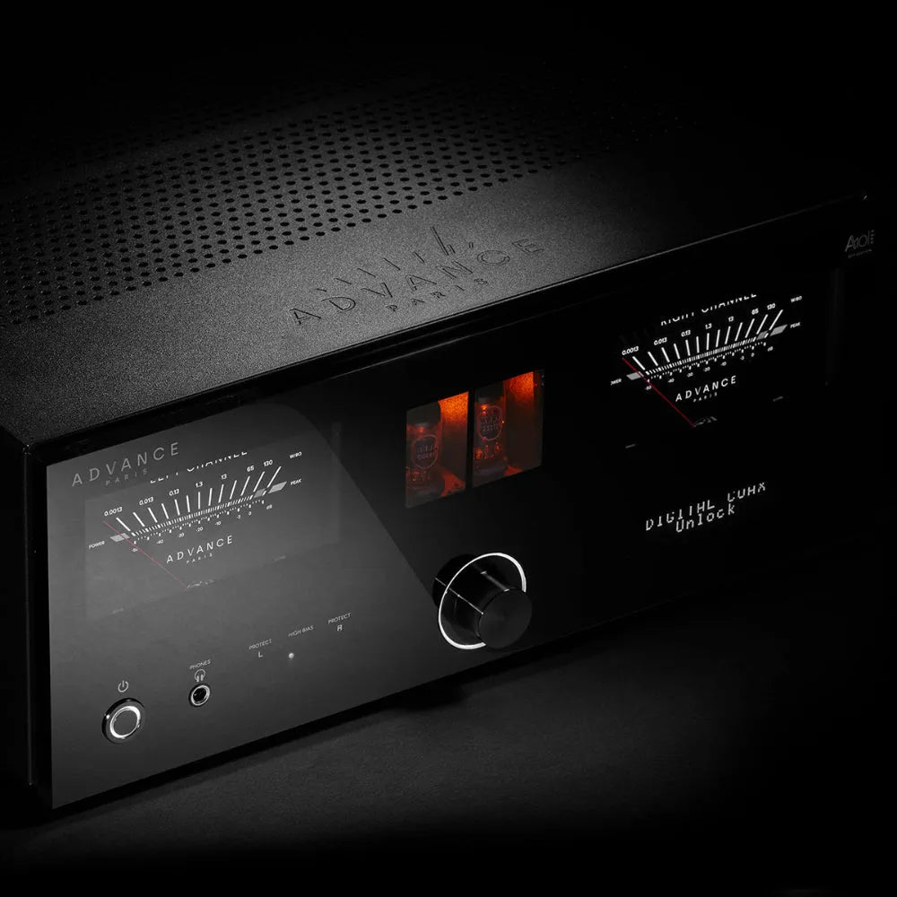 Advance Paris A10 APEX, integruotas stereo stiprintuvas su DAC - Apšviesti vamzdeliai ir analoginiai matuokliai