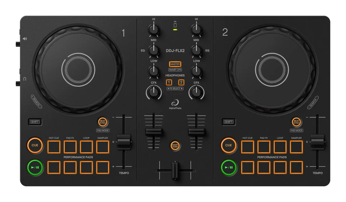 AlphaTheta DDJ-FLX2 - Smart faderio mygtukas ir jungtys ausinėms