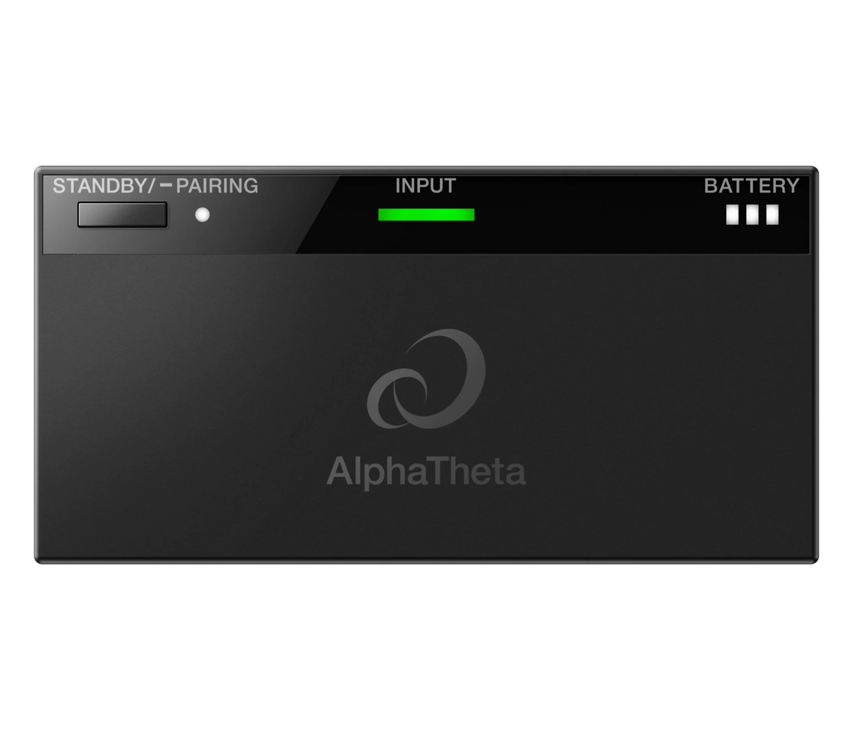 AlphaTheta HP-TX01 belaidis siųstuvas - indikatoriai ir mygtukas viršuje