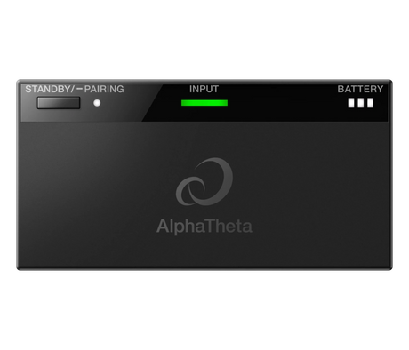 AlphaTheta HP-TX01 belaidis siųstuvas - indikatoriai ir mygtukas viršuje