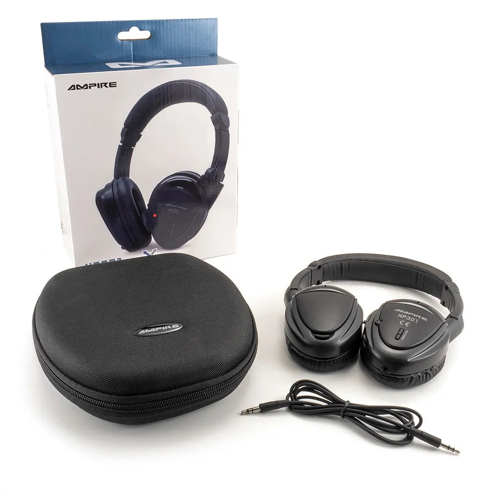 Ampire HP301 Dual Source IR, belaidės Over-Ear tipo ausinės - Ausinės su dėklu ir laidu