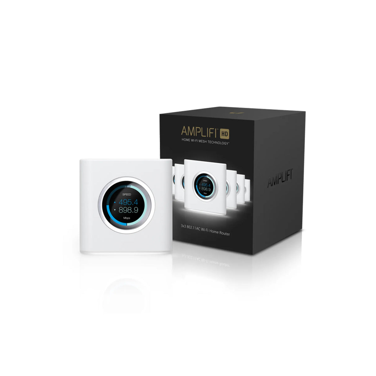AmpliFi HD Home Wi-Fi Router, Wi-Fi maršrutizatorius - ekranas su greičio rodmenimis ir pakuotė