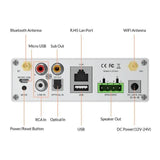 Arylic Wireless Stereo Amplifier A50+ ir System One IC670, stereo komplektas montuojamas į lubas - Galinė panelė su jungtimis ir antenomis