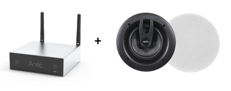 Arylic Wireless Stereo Amplifier A50+ ir System One IC670, stereo komplektas montuojamas į lubas