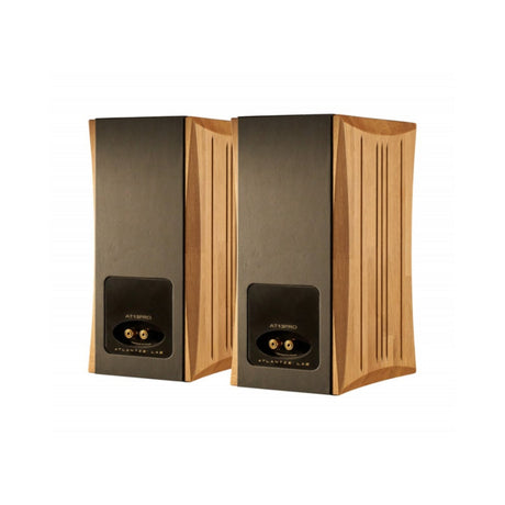 Atlantis Lab AT 13 PRO, lentyninės garso kolonėlės - Galinė panelė su jungtimis ir medžio apdaila