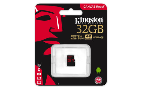 Atminties kortelė Kingston microSDHC Canvas React 32GB 100/70 U3 UHS-I V30 A1