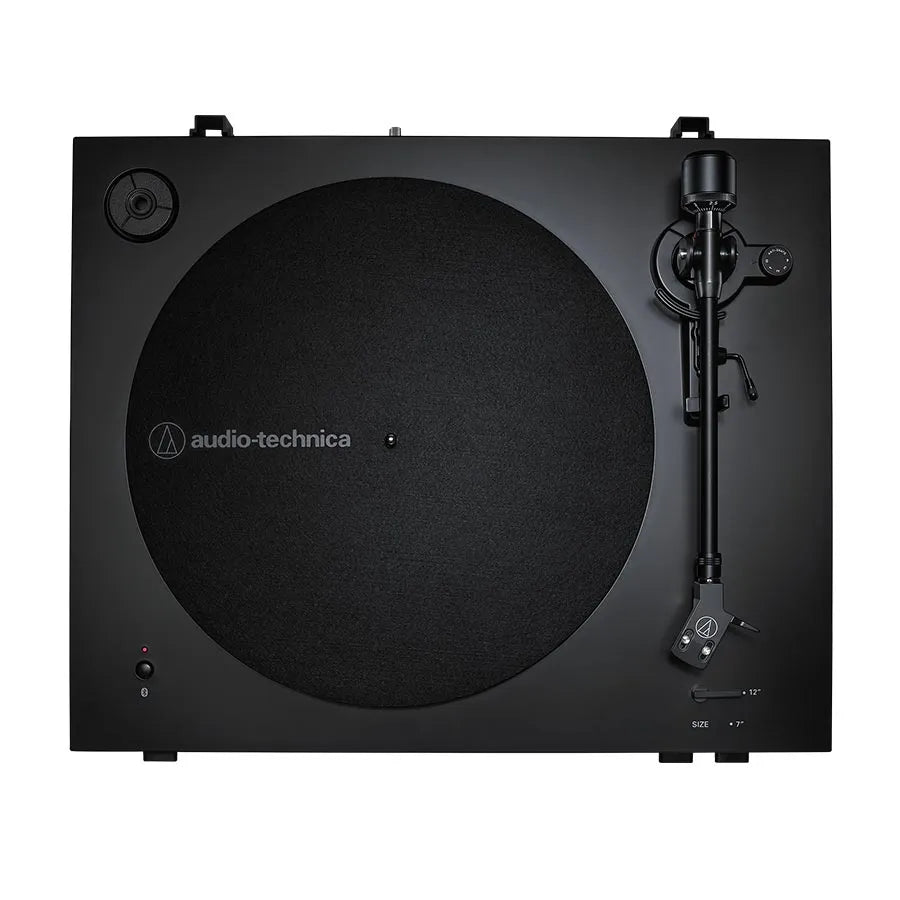 Audio-Technica AT-LP3XBT, automatinis patefonas su Bluetooth 5.2 - viršutinis vaizdas su plokštelės matuokliu