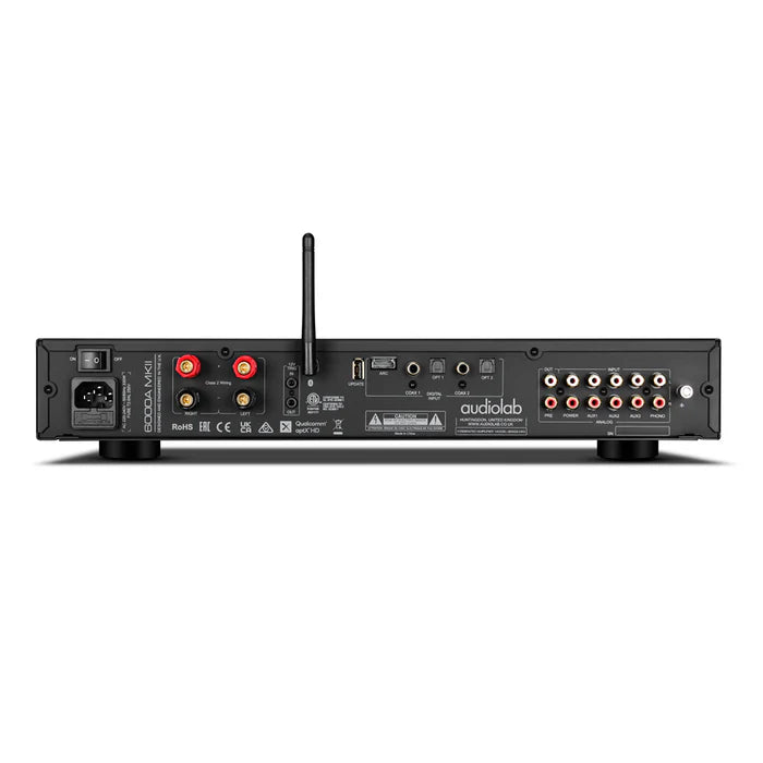 Audiolab 6000A MKII, integruotas stereo garso stiprintuvas - Galinė panelė su jungtimis ir antena