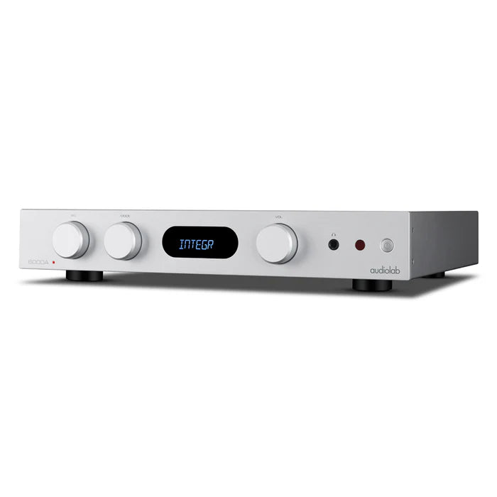 Audiolab 6000A MKII, integruotas stereo garso stiprintuvas - priekinė panelė su ekrano užrašu