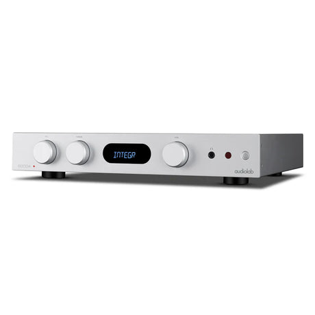 Audiolab 6000A MKII, integruotas stereo garso stiprintuvas - priekinė panelė su ekrano užrašu