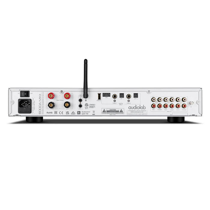 Audiolab 6000A MKII, integruotas stereo garso stiprintuvas - Galinė panelė su daugybe jungčių