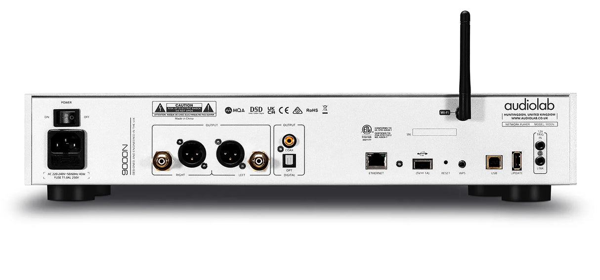 Audiolab 9000N, belaidis tinklo grotuvas - Galinė panelė su jungtimis ir antena
