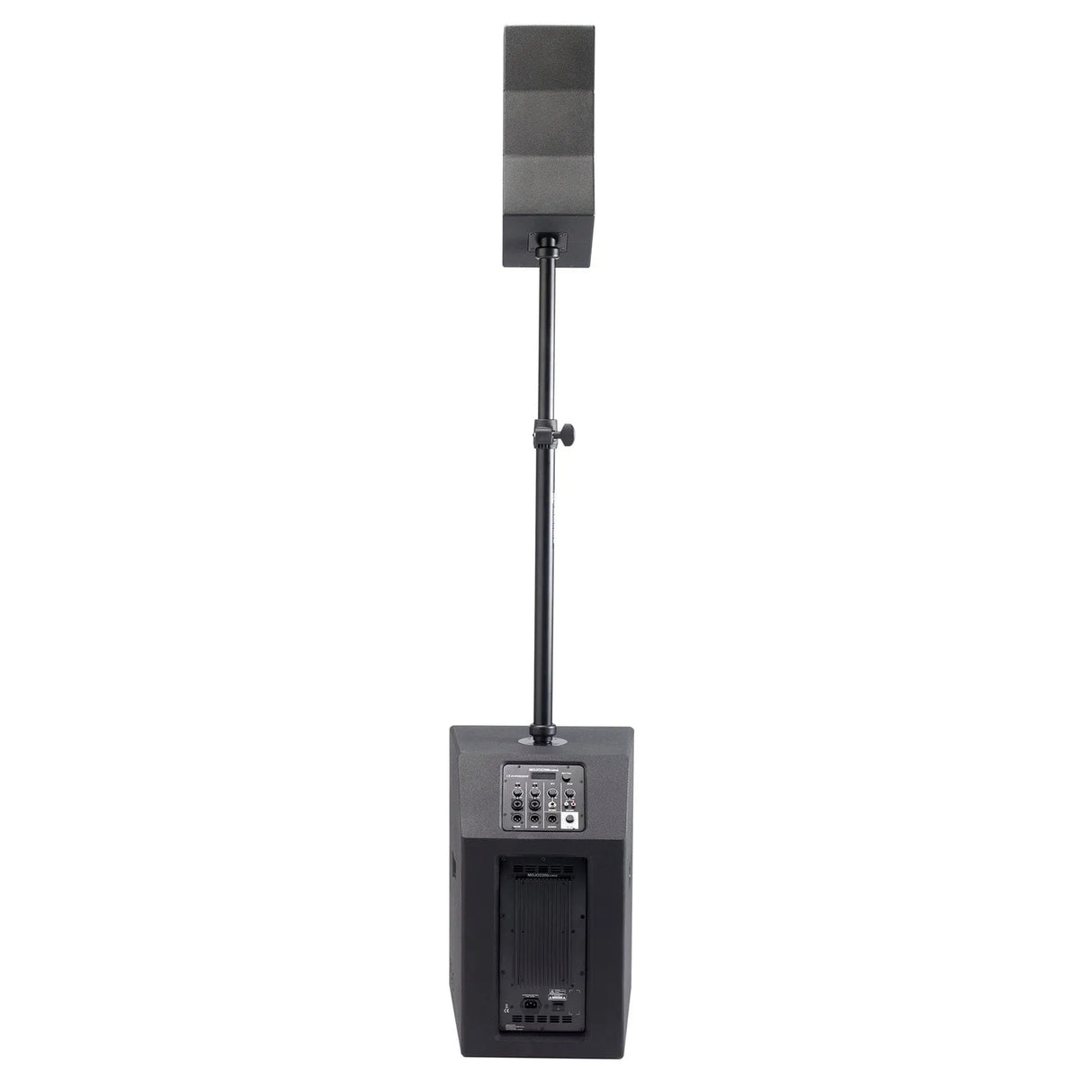 Audiophony MOJO2200CURVE, galinga išlenkto masyvo garso kolonėlė su DSP - galinė panelė su jungtimis ir valdymo mygtukais