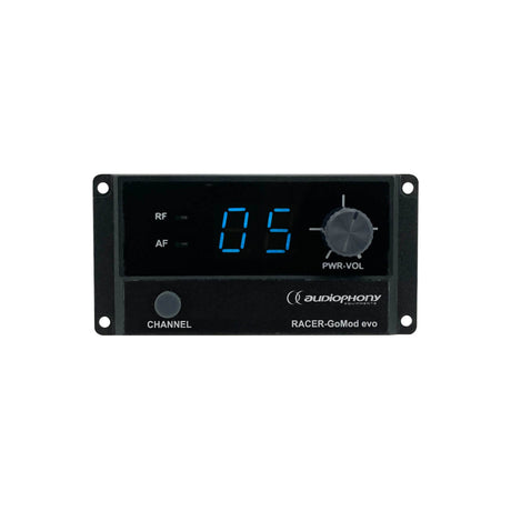 Audiophony RACER-GoModF5 evo, modulinis UHF imtuvas - priekinė panelė su mygtukais ir ekranu