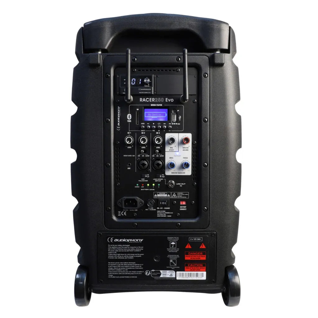 Audiophony RACER250 Evo, nešiojama garso sistema su akumuliatoriumi ir USB/SD/BT 5.0