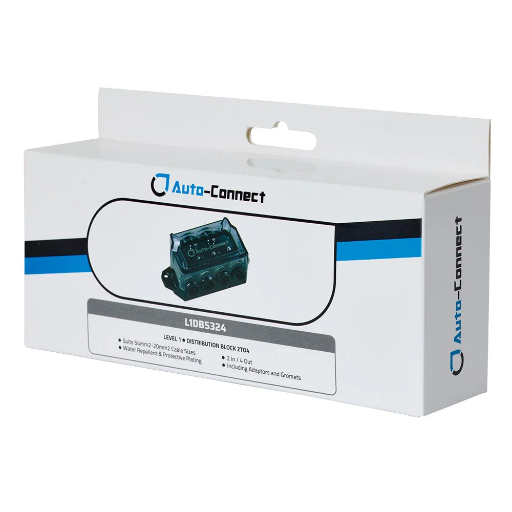 Auto-Connect L1DB5324, 53 mm², 2 to 4, galios paskirstymo blokas, skirtas iš dviejų įėjimų paskirstyti maitinimą keturiems išėjimams