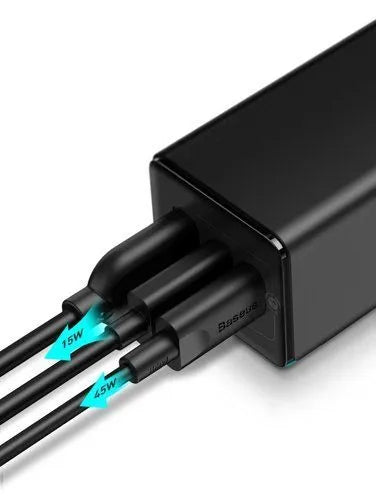 BASEUS GaN2 USB + 2xUSB-C, Sieninis įkroviklis - įkroviklis su trimis prijungtais kabeliais