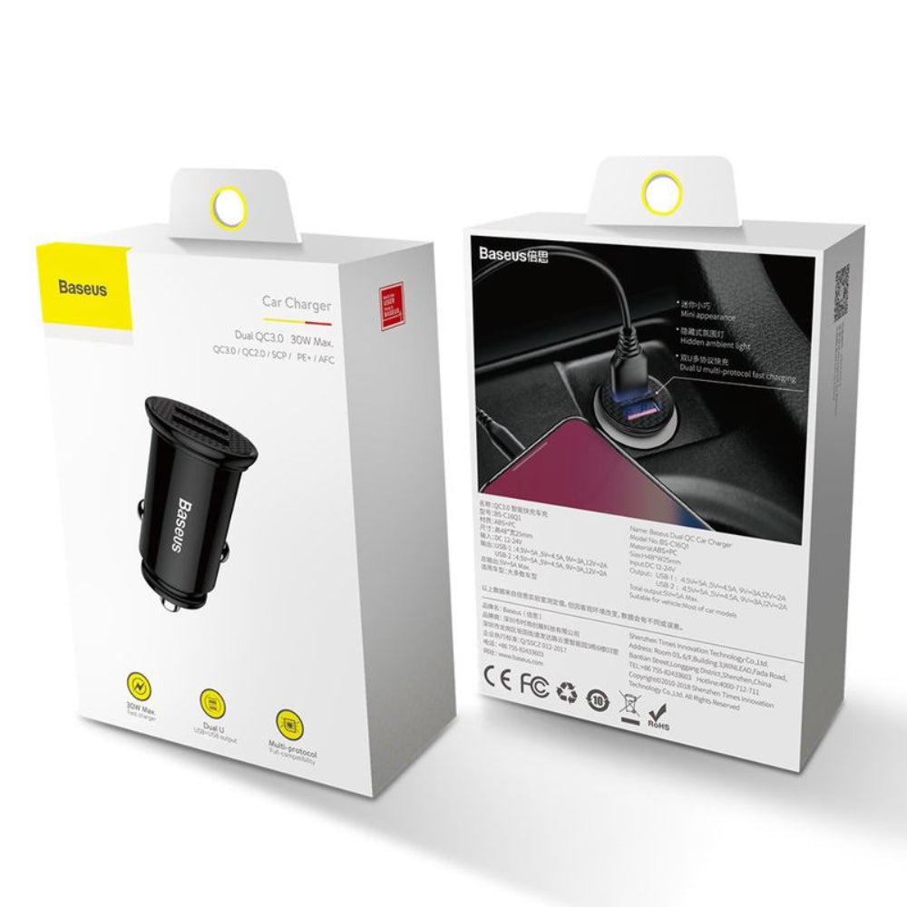 Baseus CCALL-YD01, automobilinis įkroviklis, 30W, 2x USB, QC3.0