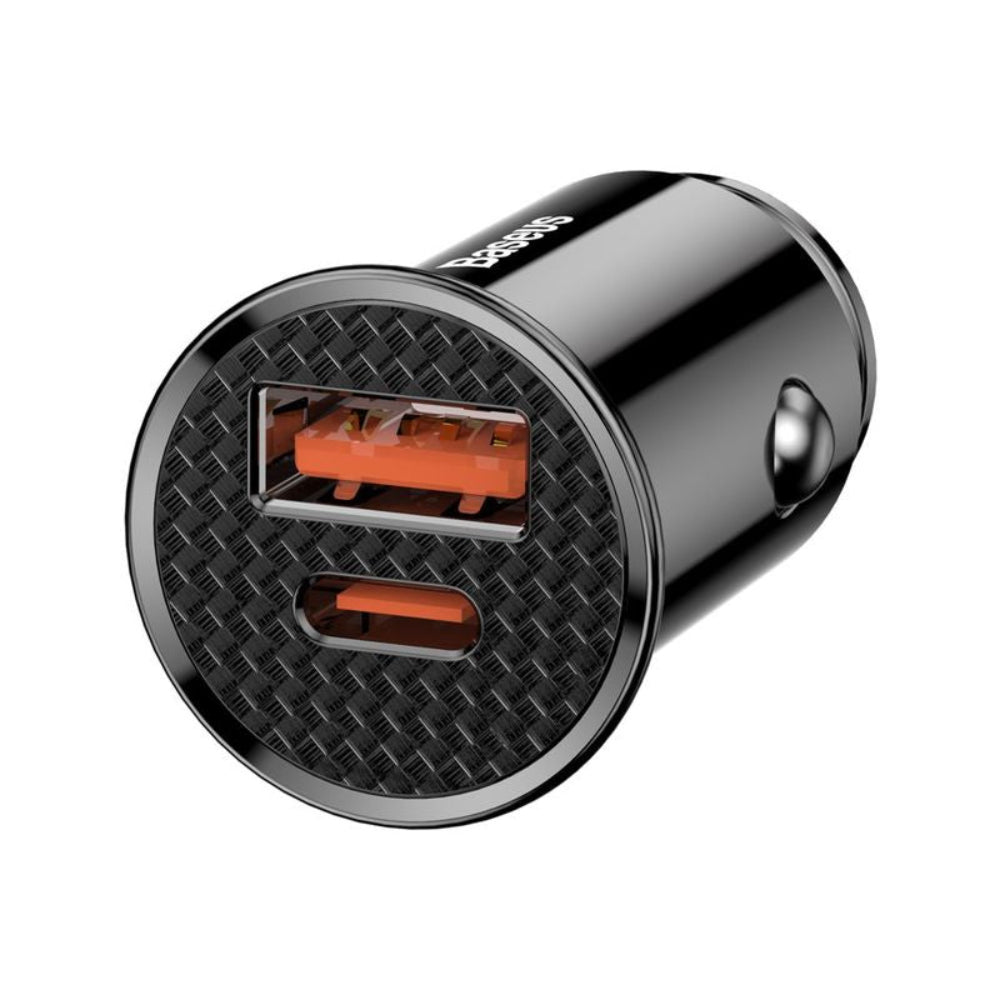 Baseus CCALL-YS01, automobilinis įkroviklis, 30W, USB + USB-C, QC4.0 - priekinė panelė su USB jungtimis