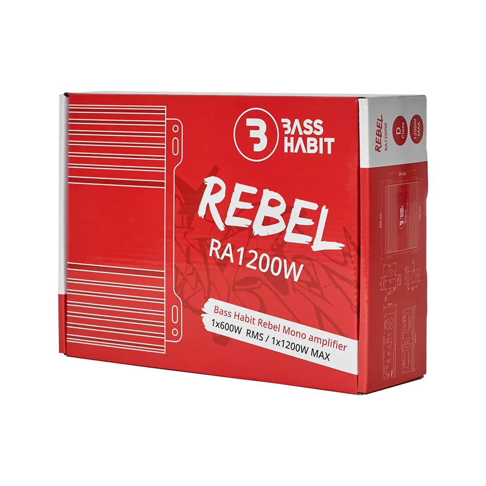 Bass Habit Rebel RA1200W, mono automobilinis garso stiprintuvas 600W