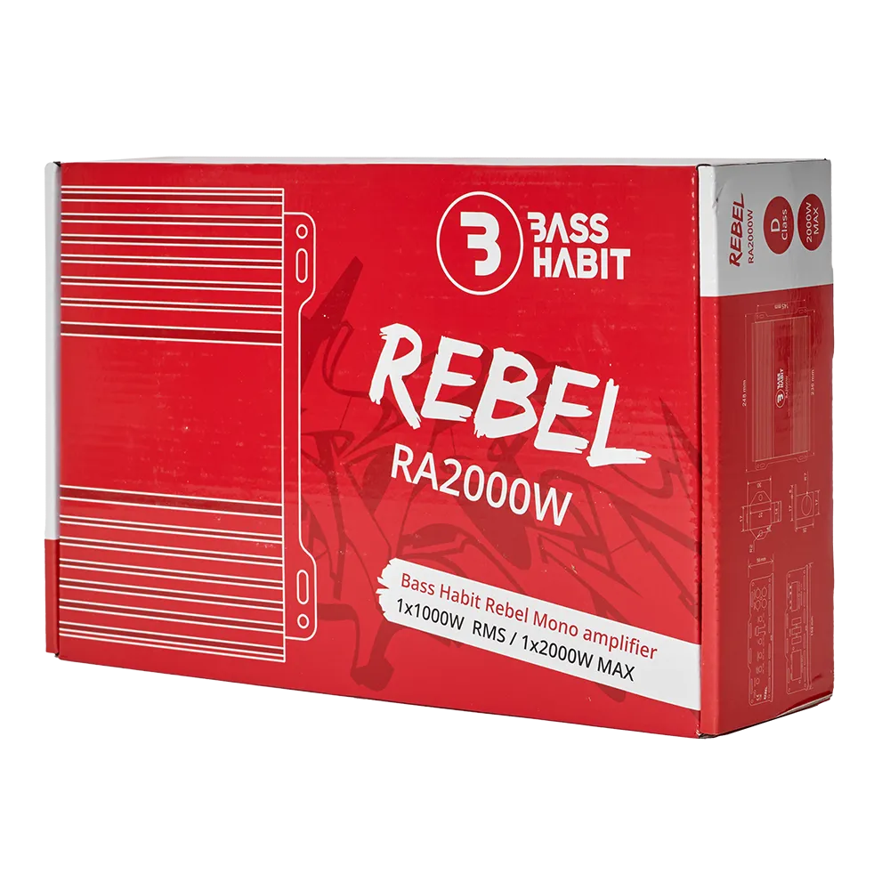 Bass Habit Rebel RA2000W, mono automobilinis garso stiprintuvas 1000W